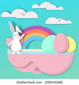 Easter rabbit, easter Bunny.Happy Easter .Paper art style
