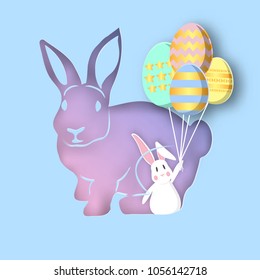 Easter rabbit, easter Bunny.Happy Easter .Paper art style
