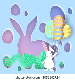 Easter rabbit, easter Bunny.Happy Easter .Paper art style
