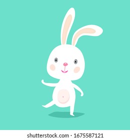 Easter rabbit, easter Bunny,isolated on green background. Vector illustration.Cartoon character for kids and other design.