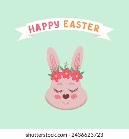 Easter rabbit card, bunny. Vector Illustration for printing, backgrounds, covers and packaging. Image can be used for greeting cards, posters, stickers and textile. Isolated on white background.