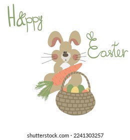 easter rabbit with carrot and eggs