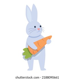 Easter rabbit with carrot icon cartoon vector. Cute bunny. Animal card