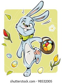 Easter rabbit carrying basket with eggs