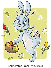 Easter rabbit carrying basket with eggs