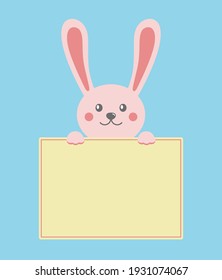 easter rabbit cartoon with card on blue background