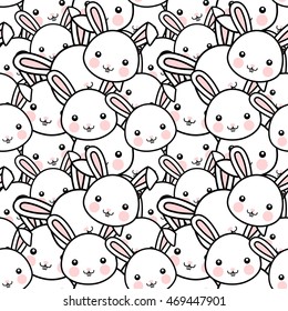 Easter Rabbit Cartoon Face Seamless Pattern