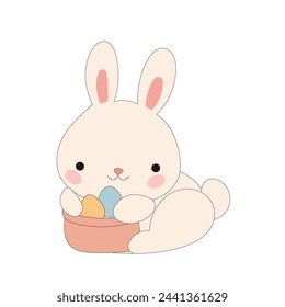Easter Rabbit Cartoon Mascot. Cute Funny Easter Traditionat Egg Hunter Symbol Bunny Rabbit Doodle Illustration. Happy Easter Holiday Card Background Rabbit Element Doodle Cute Design.
