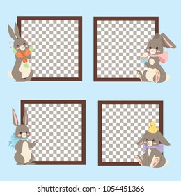 Easter rabbit character bunny different cards pose vector cute happy spring animal banner illustration.