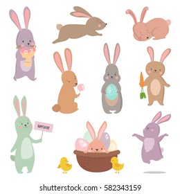 Conjunto de caracteres de conejo de Pascua diferente pose vectorial