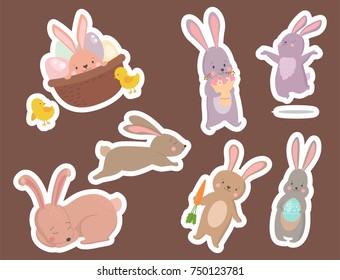 Easter rabbit character bunny different pose vector cute happy animal set illustration.