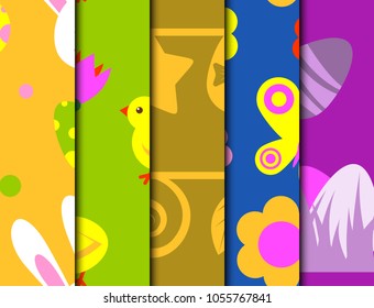 Easter rabbit character bunny seamless pattern background vector cute happy animal illustration decorative ornament nature flora decoration..