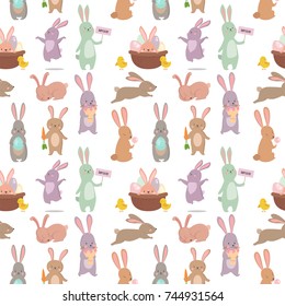Easter rabbit character bunny seamless pattern background vector cute happy animal illustration.