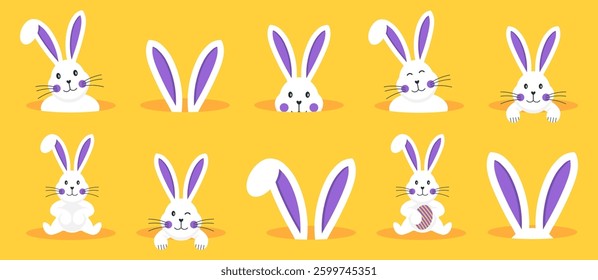 Easter rabbit character collection in cartoon style for holiday poster and design