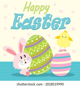 Easter rabbit, chick and egg for easter greeting card