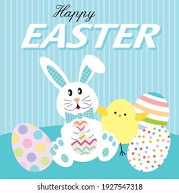 Easter rabbit, chick and eggs for easter greeting card