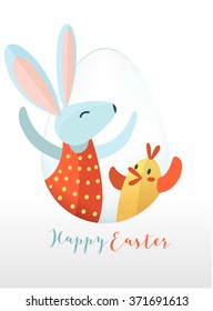 easter rabbit and chick on white background