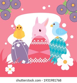 Easter rabbit chicken and bird