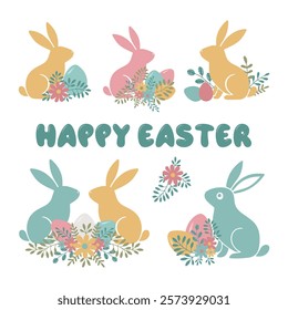 Easter Rabbit collection on white background