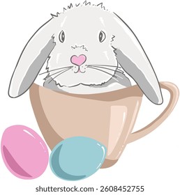 Easter rabbit in cup with eggs vector illustration