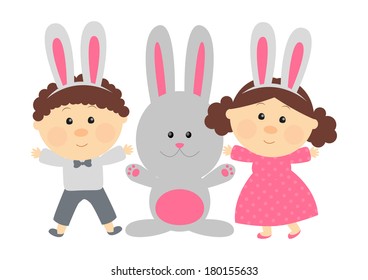 Easter rabbit with cute kids