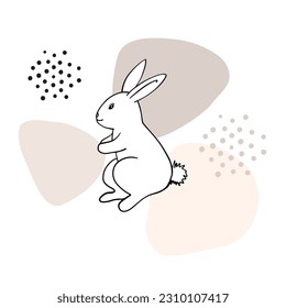 Conejo de Pascua como elemento de diseño. Feliz conejito. Estilo de esbozo dibujado a mano. Fondo de los blobs coloridos. 