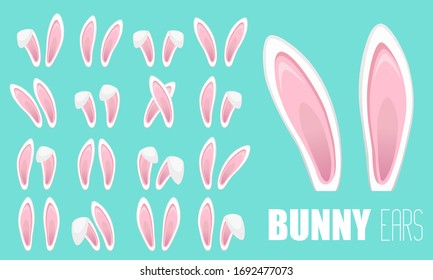 Easter Rabbit ears  - big icons set. Collection of masks bunny ear on transparent background. Cute headband stickers. Vector illustration