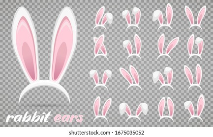 Iconos de orejas de Easter Rabbit - conjunto grande. Colección de máscaras sobre el fondo transparente. Stickers de cinta adhesiva. Ilustración del vector