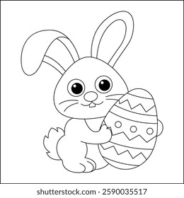 easter rabbit  with easter egg bunny line art coloring page for kids