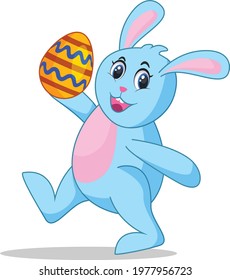 Easter rabbit with egg cartoon vector art and illustration