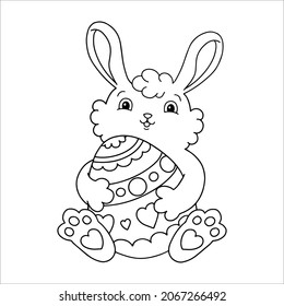 Osterkaninchen mit Ei. Farbige Buchseite für Kinder. Cartoon-Stil. Vektorgrafik einzeln auf weißem Hintergrund.