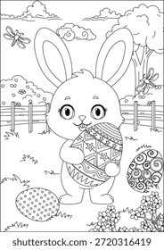 Easter Rabbit With Egg Coloring Page for Kids Vector