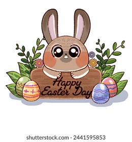 easter rabbit with easter egg for easter day sign