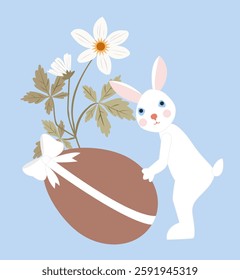 Easter rabbit, egg and flower vector illustration for decoration. Suitable for Easter cards, banner, textiles, wallpapers.
