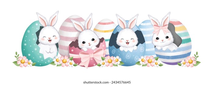 Easter Rabbit in Egg with Flowers