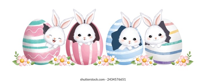 Easter Rabbit in Egg with Flowers