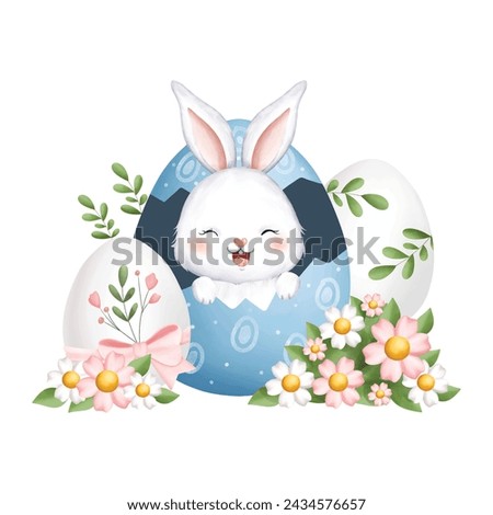 Easter Rabbit in Egg with Flowers