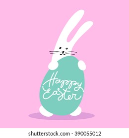 Easter rabbit with egg. Easter greeting card with rabbit. Easter Bunny and easter egg. Vector illustration. 