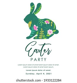 Easter. Rabbit, egg hunting. Trendy vector art template suitable for social media posts, mobile apps, banners design. Spring holidays. Happy easter