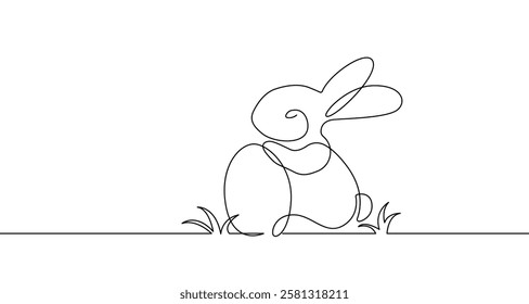Easter Rabbit with Egg in One Continuous Line Drawing. Easter Card with Cute Bunny in Simple Linear Style. Editable Stroke. Doodle Vector Illustration for Spring Design. Not AI