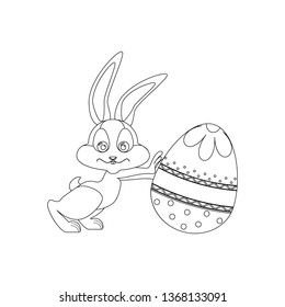 Easter rabbit and egg outline on the white background. Vector illustration