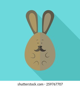 Easter rabbit egg shaped with moustache. Flat stylized illustration with shadow