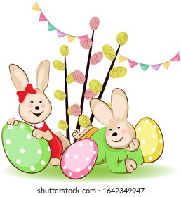 Easter rabbit with Easter egg. Vector illustration isolated on white background.