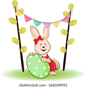 Easter rabbit with Easter egg. Vector illustration isolated on white background.