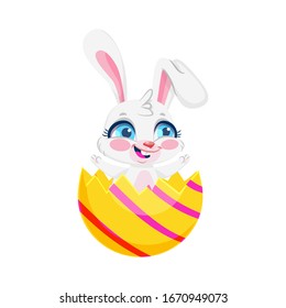Easter rabbit with Easter egg.  Vector illustration in cartoon style. Isolated on white background. Happy Easter illustration.