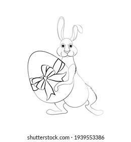 Easter rabbit with egg vector illustration outline on the white background.