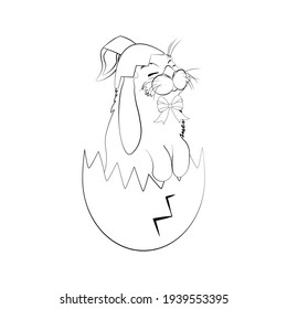 Easter rabbit in egg vector illustration outline on the white background.
