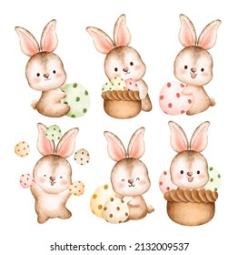 Osterkaninchen- und Ostereier-Aquarell