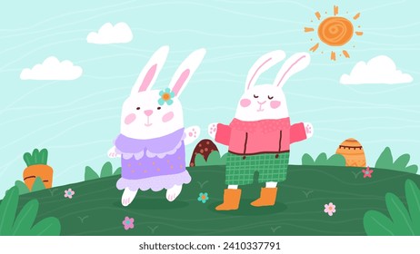  Easter rabbit and eggs cute vector illustration