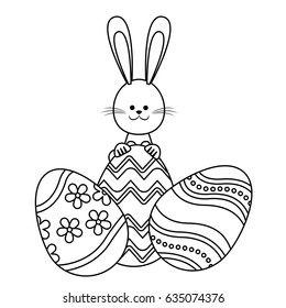 easter rabbit with eggs decoration adorable line